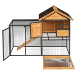 PawHut Wood-metal Rabbit Guinea Pig Hutch Elevated Pet House Bunny Cage with Slide-Out Tray Lockable Door Outdoor 122 x 63 x 92cm Light Yellow