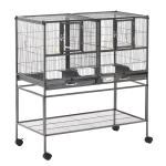 PawHut Wide Large Metal Bird Cage for Finch Canaries Parakeets Cockatiels with Rolling Stand, Removable Metal Tray, Storage Shelf, Wood Perch