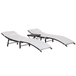 Outsunny Set 2 Sdraio Lettino e Tavolino in PE Rattan con Cuscini Rimovibili, Marrone Crema