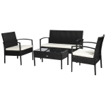 Outsunny Salotto da Giardino in PE Rattan con Tavolino, 2 Poltrone e Divano con Cuscini, Nero