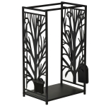 Homcom Potalegna per Camino in Acciaio Nero e Antiruggine con Accessori 46 x 29 x 70cm
