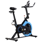 HOMCOM Cyclette con Trasmissione a Cinghia, Bicicletta da Allenamento con Manubrio Sellino Regolabili, Schermo LCD, Fino a 120kg, Nero e Azzurro