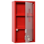 kleankin Armoire à Pharmacie 2 étagères 3 Niveaux verrouillable Porte Verre trempé dépoli Logo Croix 25L x 12l x 48H cm métal Rouge