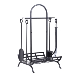 Outsunny Serviteur de cheminée - Porte bûches - Range bûches Multi Accessoires dim. 45L x 40l x 78H cm métal Noir