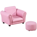 HOMCOM Toddlercouch, Kids Sofa, W/Footstool, PVC, Wood Frame, Pink
