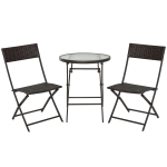 Outsunny Conjunto de Mesa y 2 Sillas Muebles Ratán para Jardín Exterior Patio Terraza Plegable Poli Ratán Marco Acero - Marrón - 61x46x84cm