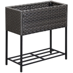 Outsunny Fioriera Effetto Vimini con Ripiano Grigio (70cm x 30cm x 72cm)