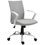 Chaise de bureau ergonomique piètement acier blanc lin gris clair