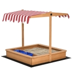 Outsunny Nisipar din Lemn pentru Copii cu Copertina Reglabila in Inaltime, 107.5x107.5x110cm