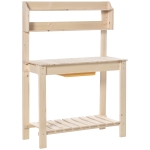Outsunny Banco da Lavoro per Giardinaggio in Legno Naturale con Vaschetta Integrata, Mensole e Ganci 100x40x140cm