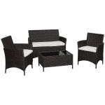 Outsunny set mobili da giardino Divanetto con 2 Poltroncine e Tavolino in PE Rattan Nero e Bianco