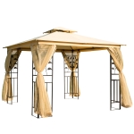 Outsunny Cenador de Jardín 300x300x280 cm Carpas para Exterior Grandes Doble Techo con Mosquitera y Piquetas para el Suelo Fácil de Drenar Poliéster Acero Beige