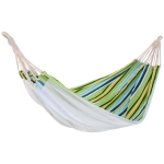 Outsunny Hamaca de Algodón para Jardín 200x150 cm Hamaca Colgante Portátil Carga Máx. 150 kg para Acampar Piscina Camping Rayas Multicolor