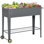 Outsunny Jardinera Elevada de Metal Cama de Jardín con Ruedas Asa Lateral y Estante Inferior para Cultivo Plantas Hortalizas Flores 104x39x80 cm Gris