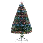 HOMCOM 4 Feet Prelit Artificial Christmas Tree with Multi-Coloured Fiber Optic LED Light, Holiday Home Xmas Decoration, Green