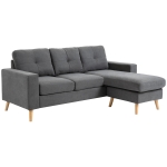 Homcom Divano Angolare 3 Posti con Penisola Reversibile e Design Moderno in Lino Grigio