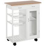 HomCom Carrello da Cucina con Cassetti e 2 Cesti in Legno di Pino, Bianco, 70x37x85cm
