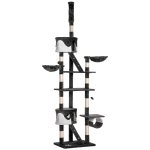 PawHut Tiragraffi a Soffitto Multilivello 240-260cm, Cucce, Scale, Corde Sisal