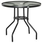 Outsunny Gartentisch Garten Beistelltisch Gartenmöbel Balkontisch Bistrotisch mit Schirmloch Hartglas + Metall Schwarz Ø80 x 72 cm