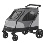 PawHut Hundebuggy Hundewagen mit 4 Räder Haustierbuggy für mittelgroße Hunde faltbar Oxford Grau 104,5 x 68,5 x 110 cm