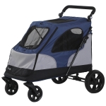 PawHut Hundebuggy Hundewagen mit 4 Räder Haustierbuggy für mittelgroße Hunde faltbar Oxford Blau+Grau 104,5 x 68,5 x 110 cm