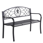 Outsunny 2-Sitzer Sitzbank Gartenbank mit Armlehnen Metallbank Bank Landhausstil Metall Schwarz 129 x 50 x 91 cm