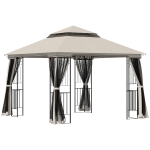 Outsunny Gartenpavillon mit Doppeldach Pavillon Gartenzelt Festzelt Partyzelt mit 4 x Seitenwand Metall+Polyester Beige 2,99 x 2,99 x 2,74 m