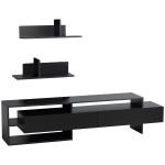 HOMCOM Suport TV modern cu 2 rafturi din lemn, dulap TV cu compartimente deschise si dulapuri, negru