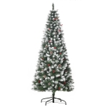 HOMCOM Árvore de Natal Artificial 180 cm Ignífugo com 618 Ramos 34 Bagas 30 Pinhas Folhas de PVC e Suporte Metálico Ø65x180cm Verde