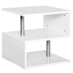 HOMCOM Beistelltisch Couchtisch Wohnzimmertisch Sofatisch S-Form 3 x Fach Spanplatte Stahl Weiß 48 x 48 x 48 cm