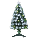 HOMCOM Sapin de Noël Artificiel Lumineux Fibre Optique LED + 14 Ampoules + Support Pied Ø 48 x 90H cm 90 Branches étoile Sommet Brillante Vert