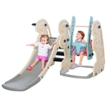 HOMCOM 3-in-1 Kinderrutsche Kinder Rutsche mit Basketballkorb, Schaukel, Leiter Spielzeug Slide Gartenrutsche Babyrutsch für 1-6 Jahre HDPE Weiß+Blau+Grau 220 x 160 x 120 cm