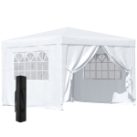 Outsunny Gazebo Impermeabile con Pannelli Laterali in Tessuto Oxford Bianco, 3x3m