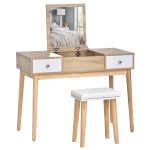 Homcom Tavolo da Trucco Moderno in Legno con Specchio Organizer Gioielli e Sgabello