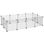 PawHut Valla Metálica para Mascotas con 12 Paneles Parque para Animales Pequeños Desmontable Diseño DIY Negro 106x73x36cm