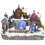 HOMCOM Weihnachtsdeko, Weihnachtsdorf, 21 bunte LEDs, bewegliche Tanne und Schlittschuhläufer, 32 x 25,5 x 24cm