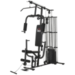 HOMCOM Gym Krachtstation Fitnessstation Multigym Fitnesscentrum Fitnessapparatuur incl. gewichten Latzug Beincurl Metaal PU-kunstleer zwart 150 x 110 x 210 cm