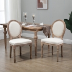Homcom Set de 2 Scaune Medalion Captusite din Lemn cu Invelis din In Alb Ivory