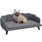 PawHut Hundesofa mit Rückenlehne Haustiersofa mit Holzbeinen Hundebett Weichem Bezug, Katzensofa Dunkelgrau 98,5x60,5x35,5 cm