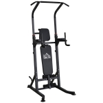HOMCOM Station de musculation Fitness entrainement complet - barre de traction, à dips, banc de musculation pliable, poignées push-up - acier noir