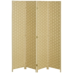 HOMCOM Biombo Separador de Ambientes de 4 Painéis 159,5x169,5cm Divisor de Ambientes Dobrável de Corda de Papel Marrom