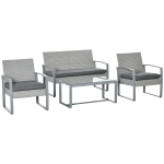 Outsunny Salon de Gradina din Ratan Gri Set Mobilier de Exterior 4 Buc