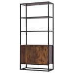 HOMCOM Estante com 3 prateleiras abertas e 1 armário de porta dupla com base elevada Estante multifuncional de armazenamento 76x33x162,5 cm Marrom Rústico