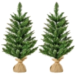 HOMCOM Mini brad de Craciun de 60 cm cu 70 de ramuri groase si ace realiste din PVC, set de 2 bucati cu ciment si baza de iuta, Ф35x60 cm, verde