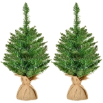 HOMCOM Mini brad de Craciun de 55 cm cu 50 de ramuri groase si ace realiste din PVC, set de 2 piese cu ciment si baza de iuta, Ф35x55 cm, verde