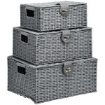 HOMCOM Set de 3 cosuri din rachita PP cu capac, containere dreptunghiulare de diferite dimensiuni, gri