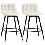 HOMCOM Set de 2 scaune de bar cu spatar si suport pentru picioare, scaune inalte tapitate in stil nordic din metal si catifea, alb-crem, 45x47x88 cm