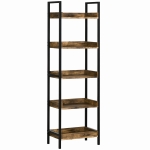 HOMCOM Biblioteca in stil industrial cu 5 rafturi, dulap de biblioteca din lemn si metal pentru casa si birou, 48x30x155cm, maro rustic