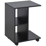 HOMCOM Masa laterala in forma de C cu 2 rafturi deschise si 4 roti pivotante, PAL, 45x35x58cm, negru