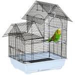 PawHut Colivie metalica cu maner, casa cu tava detasabila, cuiere si leagan din plastic, 39x33x47cm, alb